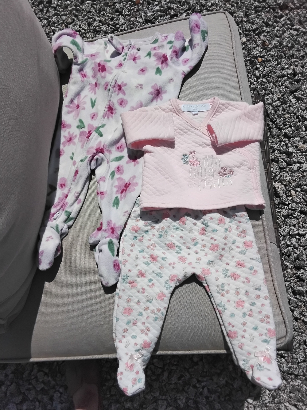 Pink Floral Baby Pajama Set – Soft Quilted Top & Footed Pants And Jumper.